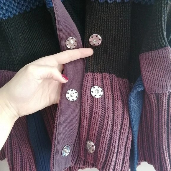 Wildfox Barb Chunky Knit Jacket Colourblock Cardigan with Waist Tie Small - Picture 8 of 16